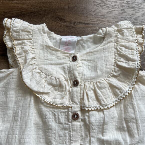 Shabby Chic Baby Girl Dress 18M Cream Lined Button Front Ruffle Sleeves Cotton - Picture 5 of 11